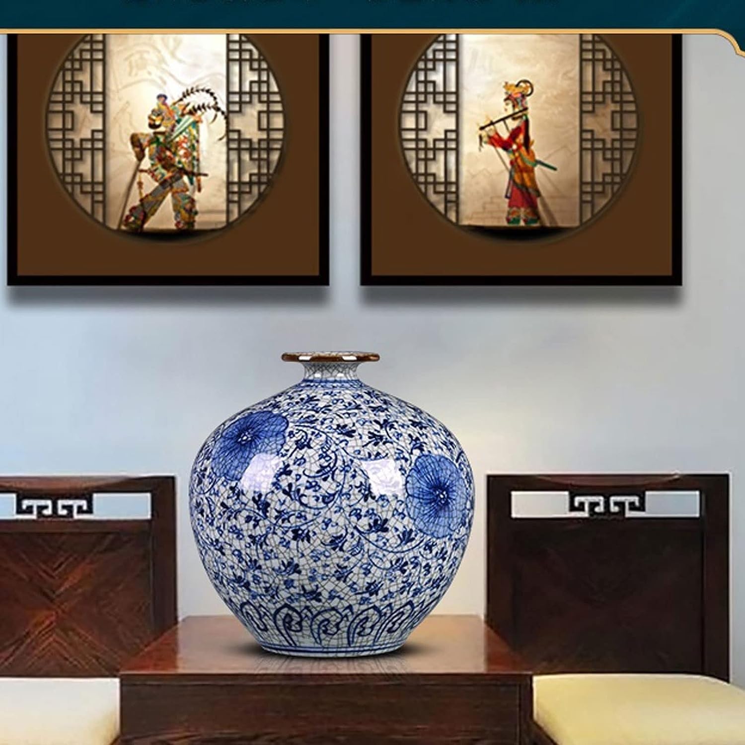 青と白の磁器の花瓶 陶器 セラミック花瓶 セラミック製